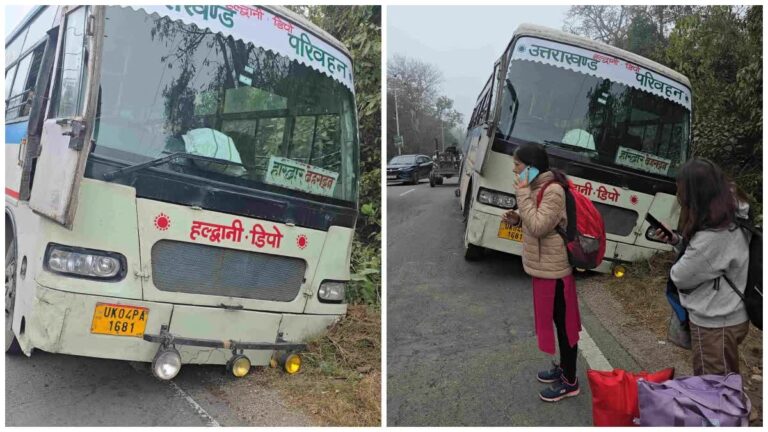 बड़ा हादसा टला! बाइक सवार को बचाने में सड़क में धंसी रोडवेज बस, 7 यात्री घायल