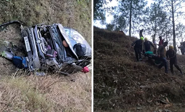 अल्मोड़ा में दर्दनाक हादसा: खाई में गिरी ब्रेजा, 11 माह के मासूम समेत 3 की मौत